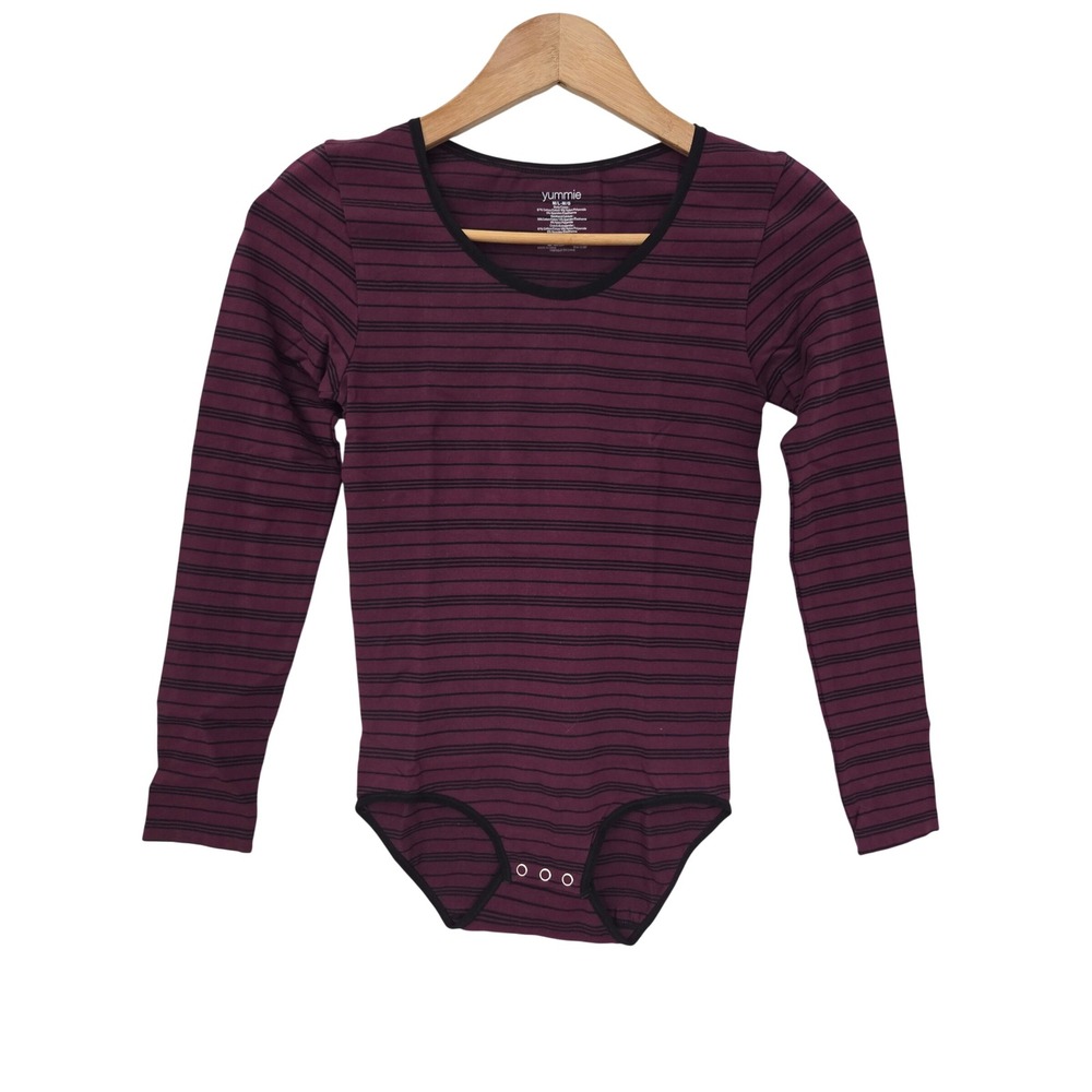 Yummie Bodysuit Long Sleeve Striped Women M/L Burgundy‎ NWT $78